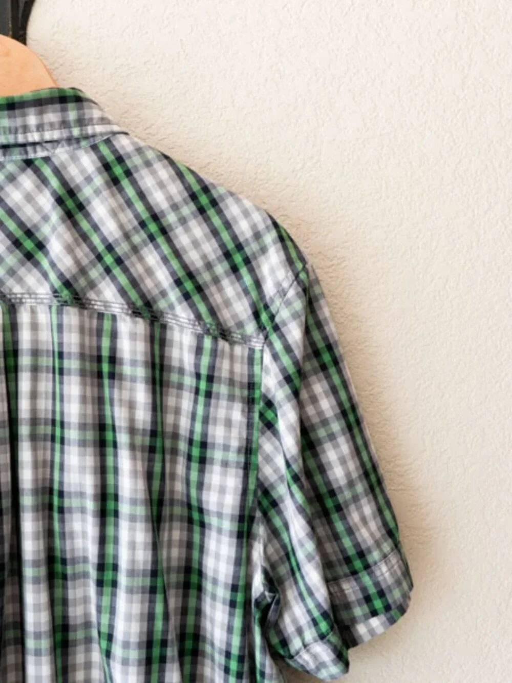 The North Face Plaid Snap Button Up Shirt XXL Green Gray Outdoor Hiking